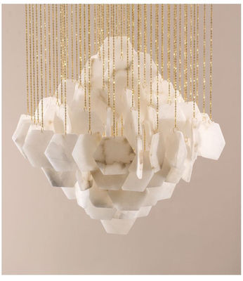 Hexagonal Shape Marble Ceiling Light White Modern Pendant Light 3000K