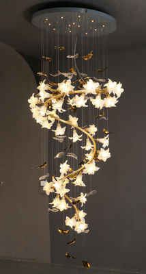 Glass Flower Pendant Chandelier Lights With Copper Ceramic Stair Hanging Lamp