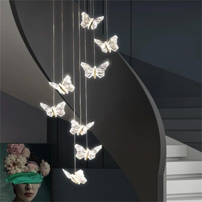 Modern Simple Acrylic Transparent Butterfly Pendant Lamp Minimalist Multihead Hanging Design for Bedroom Bedside for Room