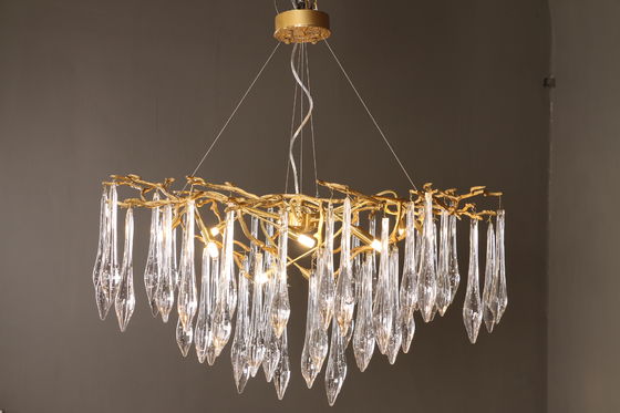 Post-modern Luxury Copper Tree Branch Crystal Lamp Art Dining Line Hanging Lamp