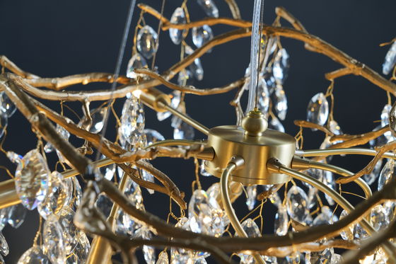 Decoration Chandelier Duplex Living Room Leaf Branch Crystal Chandelier Round Villa Hotel Simple Atmosphere French Custom Luxury