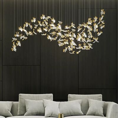 Customized Made Hotel Lobby Decorative Glass Pendant Light Modern Led Ceiling Chandelier Lighting Gold Leaf Accessories