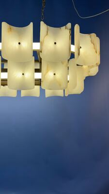 Modern Designer All-Copper Marble Luxury Minimalist Chandelier for Dining Living Room Tea Duplex Staircase Home Long Line Middle