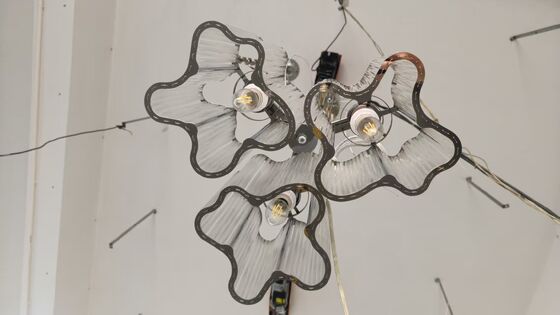 Modern Classic Simple White LED Light Flower Shape Metal Frame Hanging Crystal Chandelier for Wedding Hall Decor Ceiling Grid