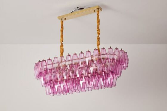 Exquisite Fuchsia Glass Prism Empire Chandelier Restaurant Table Decor Large Hanging Pendant Lights