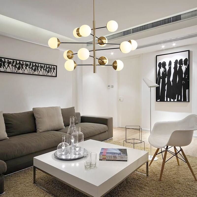 ODM Frosted Glass Ball Pendant Light Modern Simple Chandelier For Living Room Restaurant