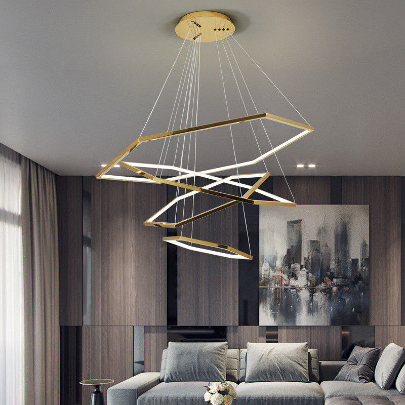 Electroplated Stainless Steel Led Ceiling Lights Acrylic Modern Commercial Chandelier E14
