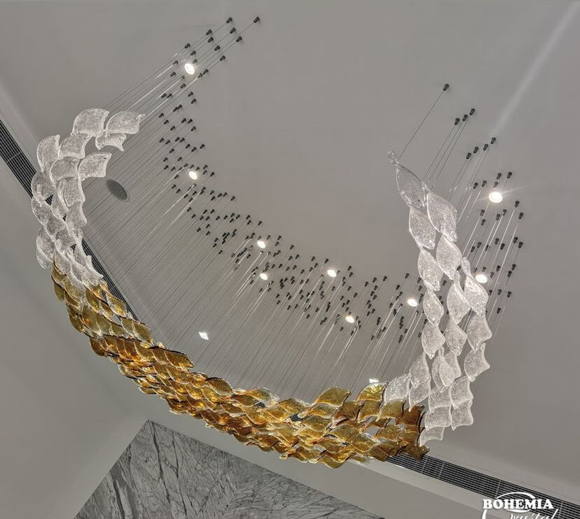 Custom European Style Amber Glass Fallen Leaves Living Room Aesthetic Decorative Ceiling Lamps