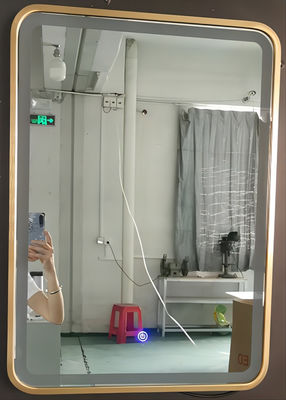 लाइट्स ब्लैक/गोल्ड एल्यूमिनियम फ्रेम के साथ स्क्वायर आधुनिक वैनिटी मिरर