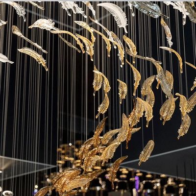 थोक आधुनिक लक्जरी फूल पत्ती के आकार का Tawny क्रिस्टल फूंका Chihuly Murano ग्लास झूमर पार्ट्स होटल छत सजावट