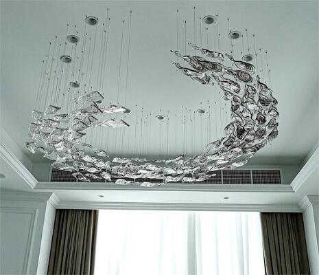 कस्टम झूमर बड़े आधुनिक सजावटी छत प्रकाश स्थिरता ग्लास क्रिस्टल लटकन प्रकाश