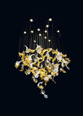 आधुनिक बड़े होटल रेस्तरां परियोजना हस्तनिर्मित कला शिल्प कांच मेपल पत्ता