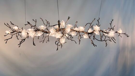 Modern Retro Handmade Glass Plate 8-Light Branch Pendant Chandelier with Antique Brass Finish